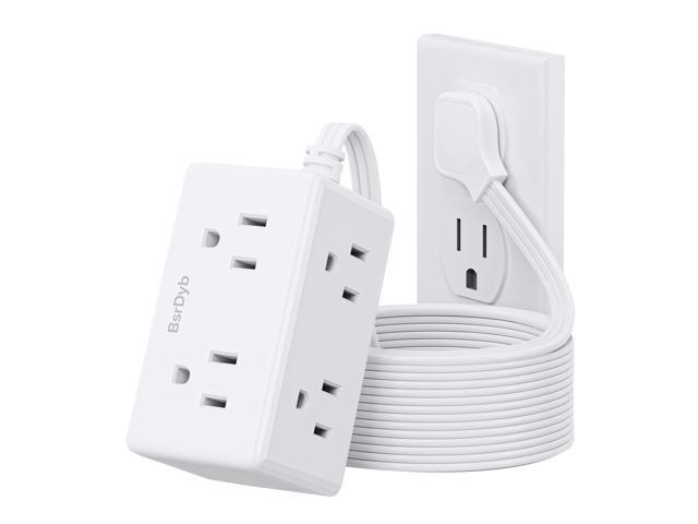 10Ft Flat Plug Small Power Strip, 3-Side White Extension Cord with 6 Wide Outlets Extender, No Surge Protector, Cruise Ship Essentials, Multi Plug...