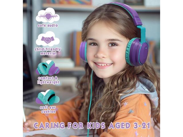 Volume Limited 85/94dB Wired Over-Ear/On-Ear Foldable Headset with Inline Cable Aux 3.5mm Cord Mic for Toddler Boy Girl Child Back to School Study...
