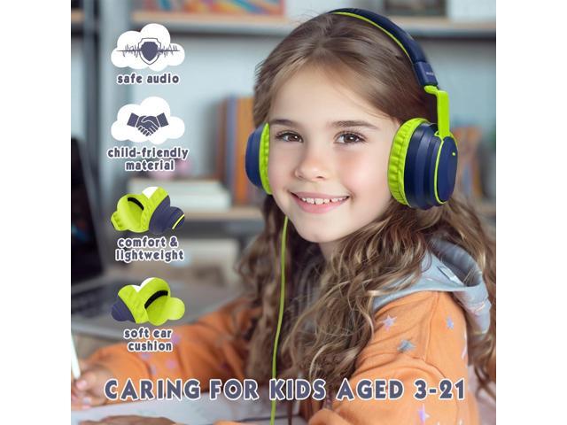 Kids Volume Limited 85/94dB Wired Over-Ear/On-Ear Foldable Headset with Inline Cable Aux 3.5mm Cord Mic for Toddler Child Back to School Pad Tablet...