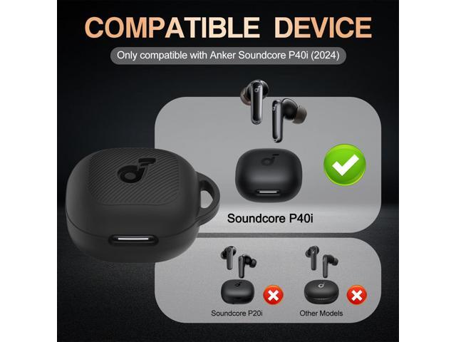 PUCGUE Case Cover for Soundcore P40i, Shockproof Silicone Skin with Carabiner, Front LED & Logo Visible (Black)