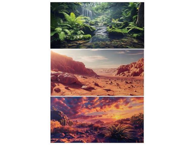 3 Pack Terrarium Background, 36x18 inches Polyester Reptile Background, Cloth Terrarium Backgrounds, Sunshine Cactus Stone & Green Tree Fern Stream...