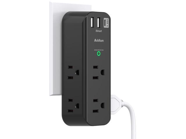 Outlet Extender - with Rotating Plug, 6 AC Multi Plug Outlet with 3 USB Ports, 1800J Wall Charger, 3-Sided Power Strip with Spaced Outlet Splitter...