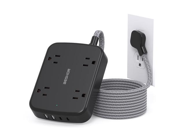 Surge Protector Power Strip with 2 USB C - 5 Ft Flat Extension Cord Flat Plug Power Strip, 4 Widely Outlets and 4 USB Charging Ports, 900 Joules,...