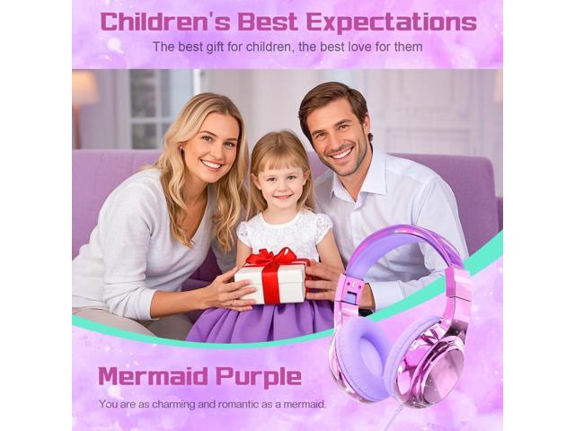 Kids Headphones Wired with Mic, 85/94dB Safe Volume Limit, Foldable Over Ear, Tangle-Free Cord & Sharing Port, Wired On-Ear Headset for School,...