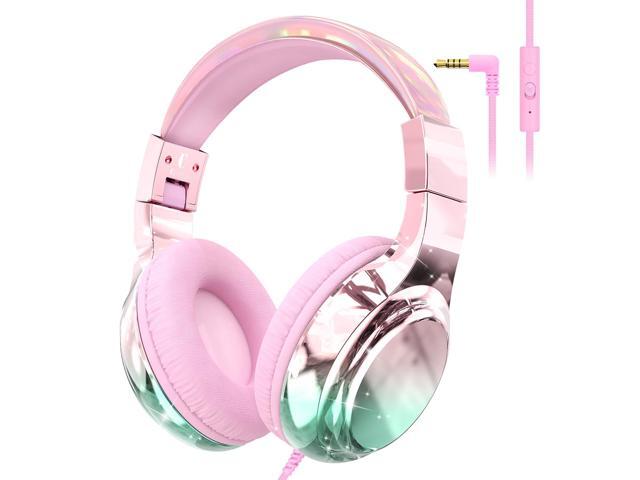 Kids Headphones Wired with Mic, 85/94dB Safe Volume Limit, Foldable Over Ear, Tangle-Free Cord & Sharing Port, Wired On-Ear Headset for School,...