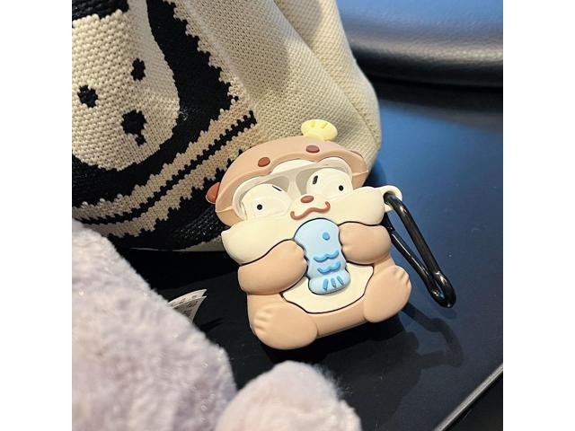 Compatible with Airpods 1 & 2, 3D Cute Kawaii Baby Otter Design Keychain Case Cover, Portable Earbuds Accessories Soft Silicone Shockproof Wireless...