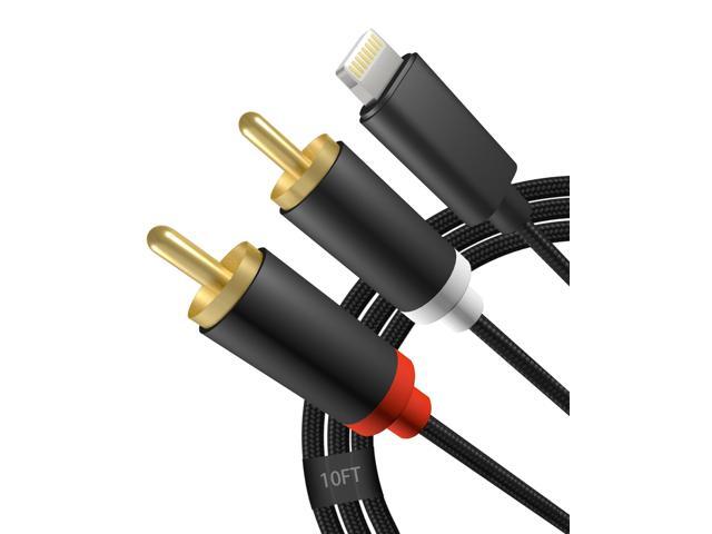 Lightning to RCA Cable Audio Aux Adapter, 2-Male Y Splitter Aux Cord Compatible with Amplifier, Car, Home Theater, Speaker and More (10FT)