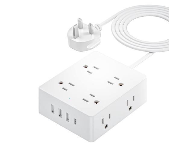 Travel Plug Adapter, US to UK Ireland Type G Plug Adapter, International Power Strip with 8 Outlets and 4 USB(1 USB-C), 5 FT Cord for UK Ireland...