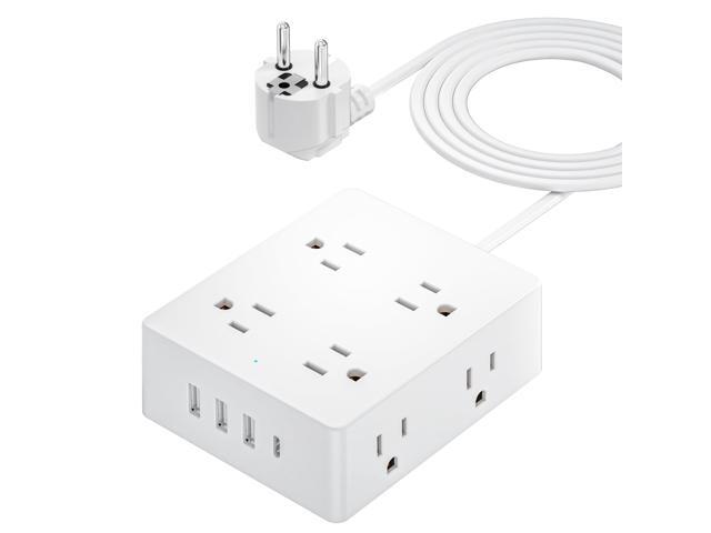 Travel Plug Adapter, US to Europe Type E/F Plug Adapter, International Power Strip with 8 Outlets and 4 USB(1 USB-C), 5 FT Cord for Germany France...