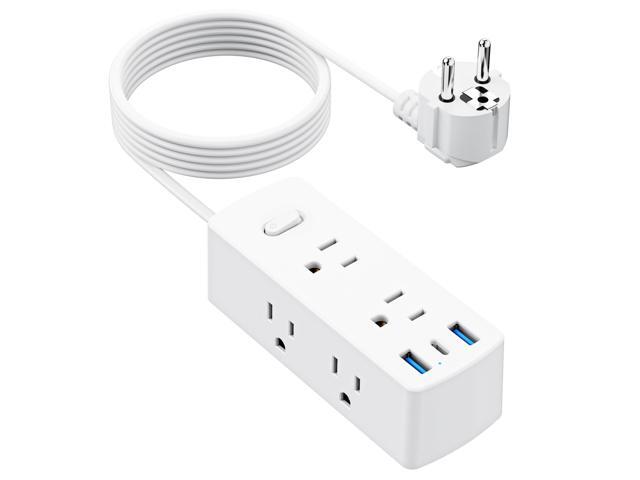 Travel Plug Adapter, US to Europe Type E/F Plug Adapter, International Power Strip with 6 Outlets and 3 USB(1 USB-C), 5 FT Cord for Germany France...
