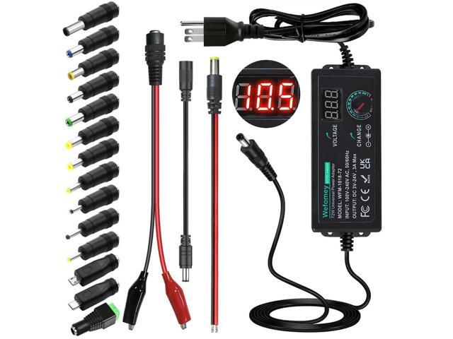 Power Supply 3V~24V 3A 72W Adjustable Variable 3V 5V 6V 9V 12V 15V 18V 20V 24V AC/DC Adapter Charger, 100V-240V AC to DC Converter with 14 Tips and...