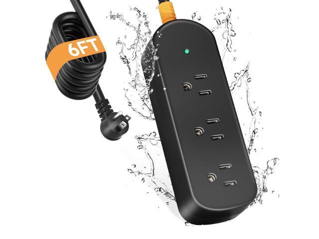 Outdoor Power Strip Weatherproof 6 FT Extension Cord Waterproof Surge Protector Power Strip, 3 AC Outlets, 1625W Overload Protection, for Camping,...