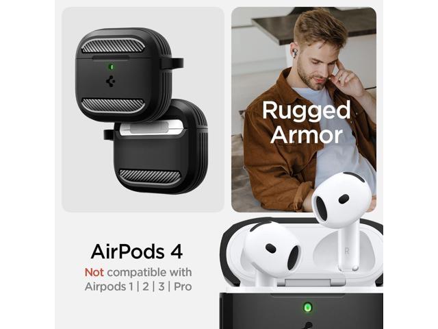 AirPods 4 Case, Rugged Armor Designed for AirPods 4 Case (2024) Drop-Protection Cover with Carabiner Key Chain - Matte Black