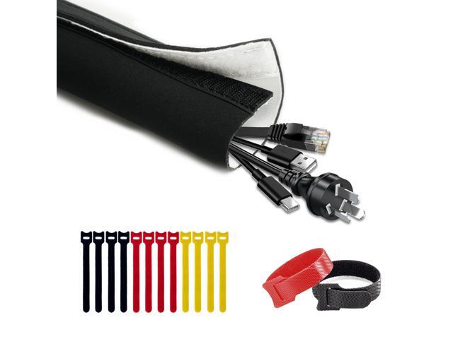 Cable Management Sleeve 6.6ft (80 inch) - 1.5 inch, Hook-and-Loop Cuttable Neoprene Cord Organizer, Split Wire Reversible Cord Protector for USB PC...