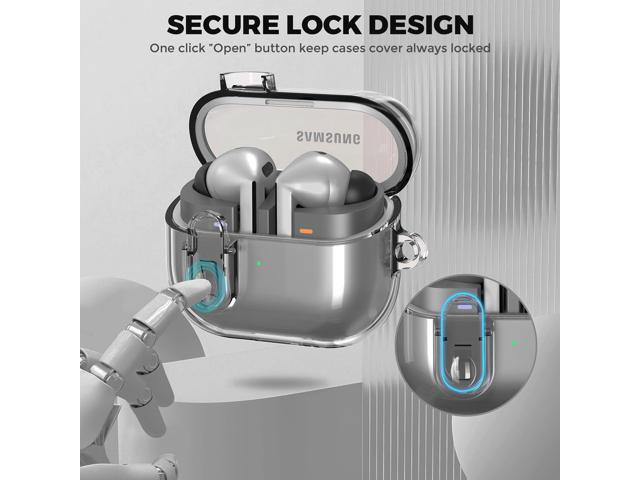 Compatible with Galaxy Bud 3 Pro Case/Buds3/Buds 3 FE Case Clear Lock Clip with Cleaner Kit, Transparent TPU Protective Cover Men Women with...