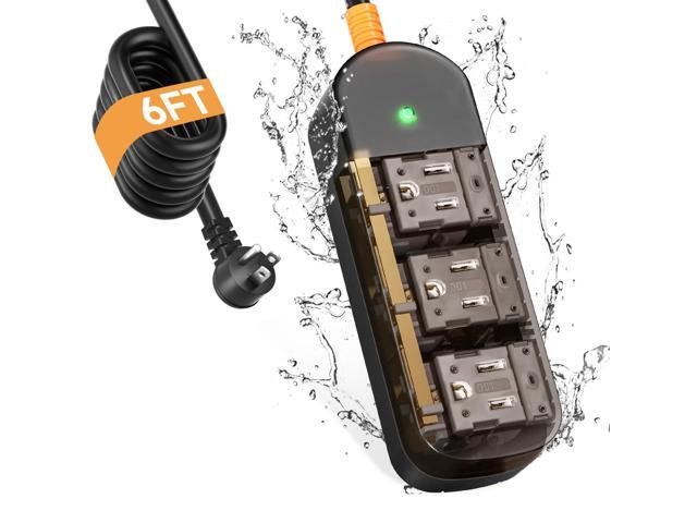 Outdoor Power Strip Weatherproof 6 FT Outdoor Extension Cord Waterproof Surge Protector Power Strip, 3 AC Outlets, 1625W - for Camping, Home,...