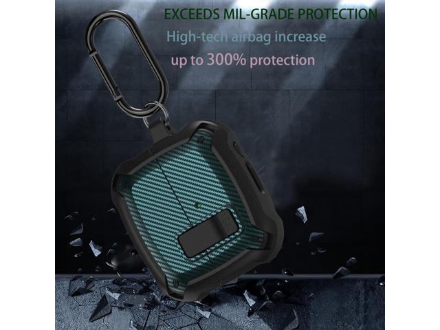 Compatible Earbuds Case with Cleaner Kit, Military Shell Protective Armor Case Cover with Lock & Carabiner for Earbuds 2024 Men Women Black Green