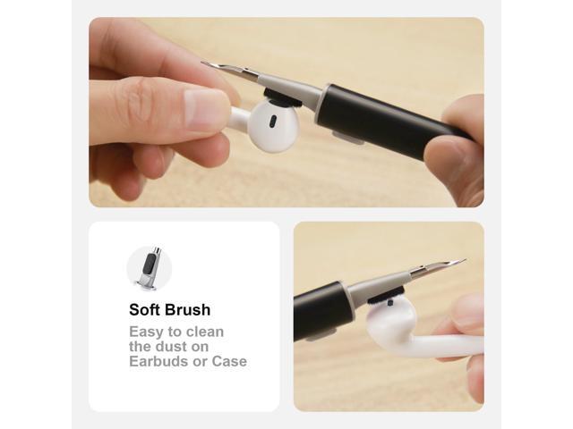 Cleaner Kit for Multi-Function Cleaning Pen with Soft Brush Flocking Sponge for Bluetooth Earphones Case Cleaning Tools Black