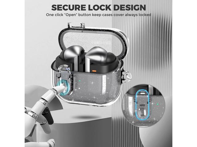 Compatible with Galaxy Bud 3 Pro Case/Buds3/Buds 3 FE Case Clear Lock Clip with Cleaner Kit, Transparent TPU Protective Cover Men Women with...