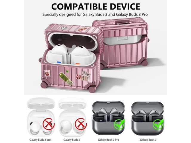 Compatible with Buds 3 Pro Case & Buds 3 FE & Buds 3 Case Cover, Cute Funny Suitcase Design Protective Hard Case with Cleaner Kit & Keychain (Rose...