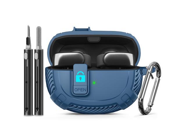 Case Cover 2024 with Cleaner Kit, Military Hard Cover with Lock for Open Ear Earbuds Charging Case Accessories with Keychain for Men Women - Blue