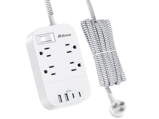 15FT Extension Cord, Flat Plug Power Strip with USB C, 4 Outlets with 4 USB Ports, Wall Mount, Overload Protection, Desk Charging Station for...