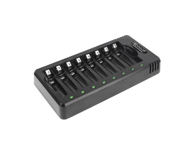 8 Bay AA AAA Battery Charger, Independent Slot Charger with LED Light, USB High Speed Charging, for Ni-MH Ni-CD Rechargeable Batteries, No Adapter