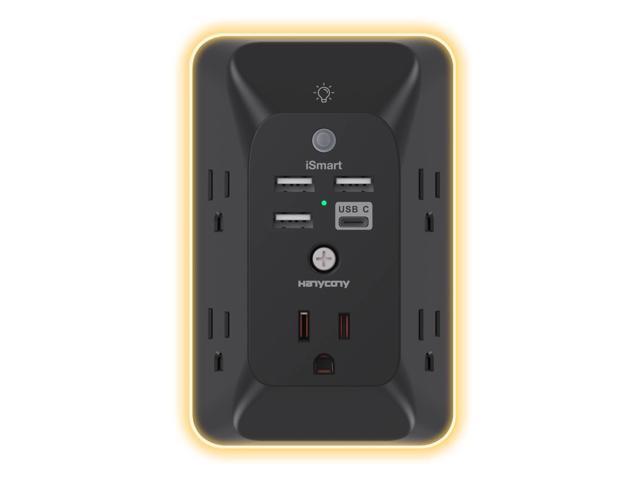 Black Outlet Extender with Night Light, Multi Plug Outlet, USB Wall Charger Surge Protector 4 USB Charging Port(1USB C), Power Strip Electrical...