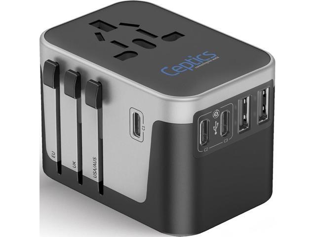 Universal Travel Power Adapter, 6 in 1 Worldwide International Wall Charger with 2X USB-A - 3X USB-C 6A, Travel Power Adapter for for USA EU UK AUS...