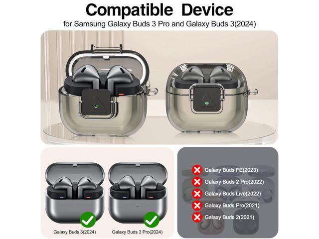 for Galaxy Buds3 FE / Buds3 Pro / Buds 3 Case with Secure Lock Clip, Flexible TPU Clear Case with Cleaner Kit & Carabiner & Lanyard (Clear Grey)