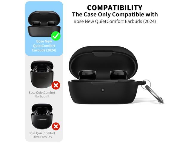 New QuietComfort Earbuds Case Cover with Cleaning Kit, Soft Silicone Protective Earbuds Case with Carabiner, Logo and Front LED Visible (Black)