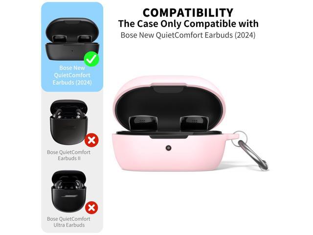 New QuietComfort Earbuds Case Cover with Cleaning Kit, Soft Silicone Protective Earbuds Case with Carabiner, Logo and Front LED Visible (Pink)