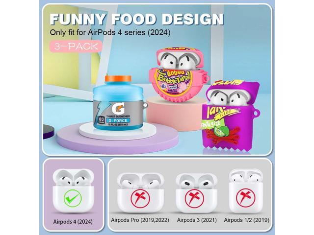 3Pack Cute Case - 3D Cartoon Funny Food Design Silicone Cover Compatible for 4th Generation - Cute Accessories with Keychain/Cleaner Pen...