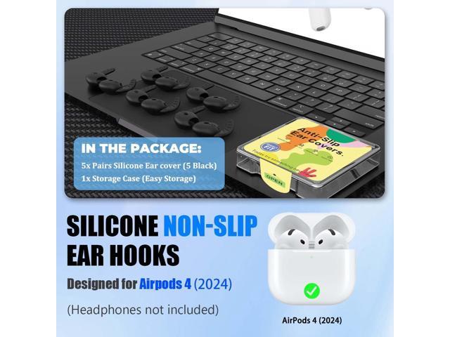 5 Pairs for Ear Hooks Cover, Sport Anti Slip Ear Tips Cover Soft Silicone Accessories Compatible with 4th Generation [NOT Fit in Case] - Black