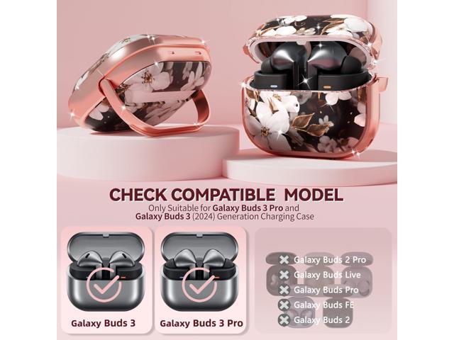 with Safety Lock for Case/Cases with Cleaner Kit and Keychain, Cute Floral Case Cover for Women Girly - Black Gold Flower