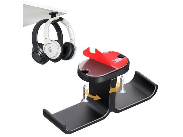 Desk Headphone Hanger with Strong Adhesive and Screws Mount, 360° Rotatable Dual Headset Holder Stand, Aluminum Metal Adjustable Headphone Hook,...