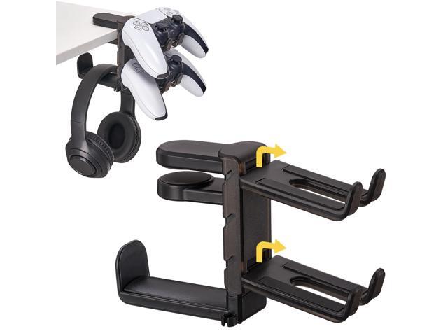 3 in 1 Under Desk Headphone Hanger with Adjustable Clamp Mount, 2 Controller Slots & 1 Headset Universal Holder Stand, Rotatable Hook Rack & Cable...