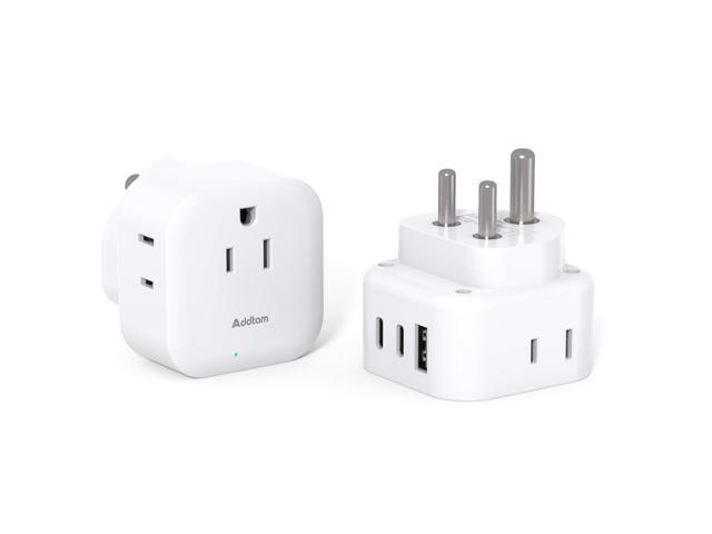 2 Pack Plug Adapter, Type D Travel Adapter with 3 Outlets 3 USB Charger (2 USB C Ports), Power Adapter Converter for USA to India, Bangladesh,...