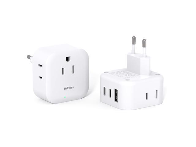 2 Pack Travel Plug Adapter with 3 Outlets 3 USB Charging Ports (2 USB C), Type C Adapter Travel Essentials to Most Europe EU Spain Italy France...