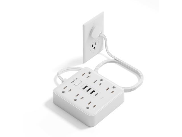 Portable Ultra Thin Flat Plug Surge Overload Protector Power Strip 5ft Extension Cord with 6 AC Power Outlets 4 USB (1C) for Home Office Dorm...