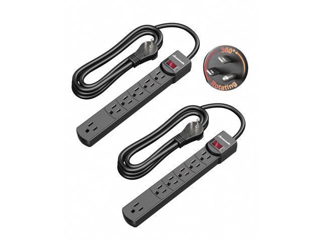 6FT Long Power Strip with Large Spacing Sockets, 300J Surge Protector, 360° Rotating Flat Plug & 6 Outlets, 14/3C Black Extension Cord, Wall Mount,...