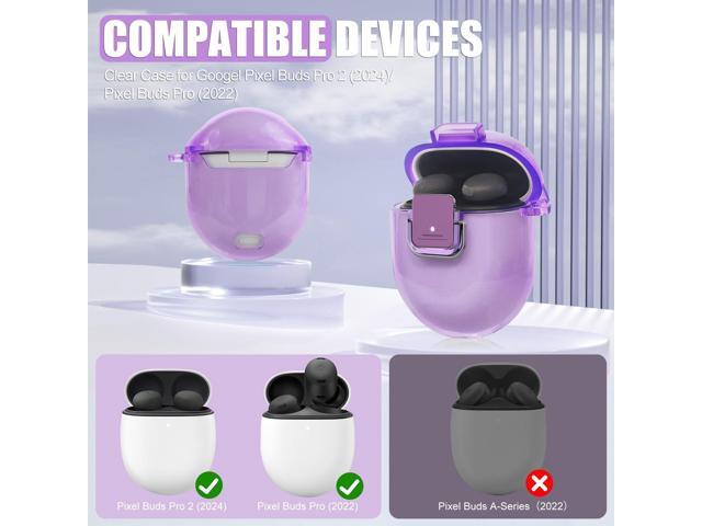 Clear Locking Case, Soft TPU Earbuds Case, Shockproof Protective Cover with Lock Clip & Carabiner & Cleaner Kit for Women (Clear Purple)