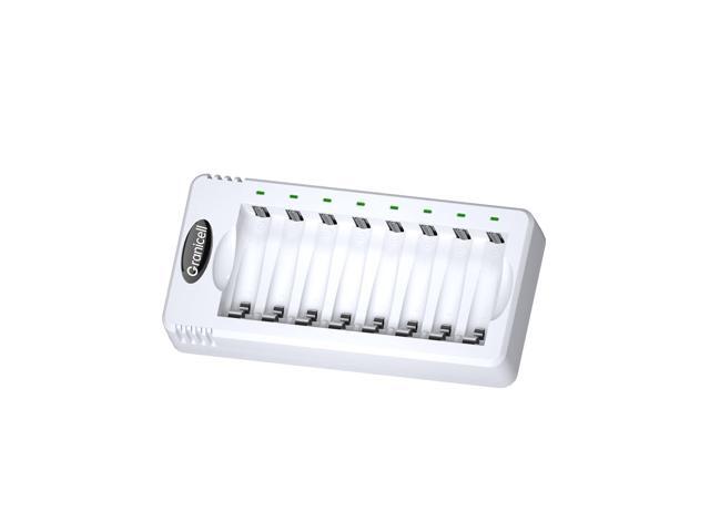 8 Bay AA and AAA Battery Charger, Independent Slot, USB High-Speed Charging, for Ni-MH/Ni-CD Rechargeable Batteries, Adapter-Free