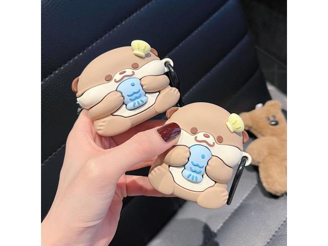 Case Compatible with 2024 Airpods, 3D Cute Kawaii Baby Otter Design Keychain Case Cover, Portable Earbuds Accessories Soft Silicone Shockproof...
