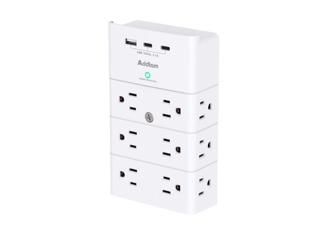Multi Plug Outlet, Surge Protector Wall Mount with 12 Outlet Extender 3 Sides and 3 USB Ports (2 USB-C), Outlet Splitter Power Strip for Home,...