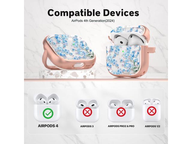 Case with Safety Lock, Cute Flower 4th Generation case Lock Hard Cover for Women Girly with Keychain for 4th Generation Cover 2024, Blue