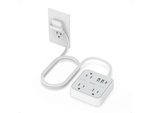 Essentials, Flat Plug Travel Power Strip, Non Surge Protector for Cruise Ship, 3 Outlets 3 USB (1 USB C), 5 FT Extension Cord Small Power Strip...