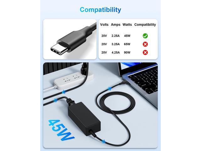 USB C Laptop Charger 45W Compatible with Chromebook, ThinkPad/Yoga, Chromebook/Latitude, Universal Chromebook Type C Power Cord