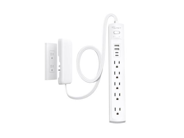Power Strip 3ft, Outlet Cover Extension Cord with 5 Outlets and 4 USB Ports, 1440J Surge Protector, 10A/1250W, White Flat Wall Plug Extension Cord...