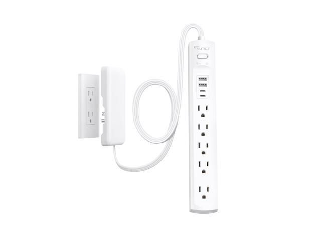 Power Strip 6ft, Outlet Cover Extension Cord with 5 Outlets and 4 USB Ports, 1440J Surge Protector, 10A/1250W, White Flat Wall Plug Extension Cord...